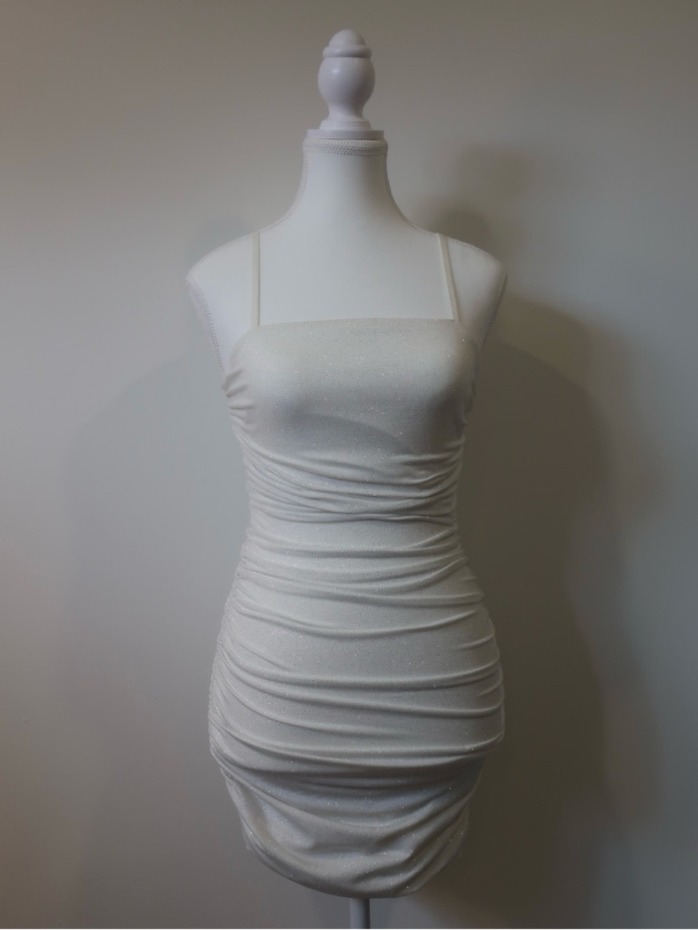Eclipse White Sparkle Ruffle Ruched Mini Dress with Back Cutouts - XS